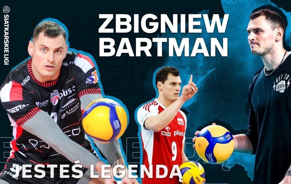 Zbigniew Bartman w trakcie dynamicznego ataku siatkarskiego, z widoczną siłą i koncentracją na boisku.